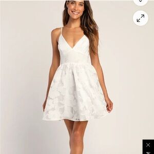 Floral Feelings White Floral Jacquard Babydoll Mini Dress